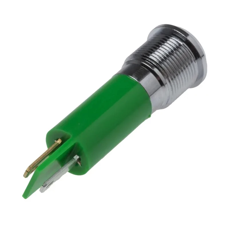 RS PRO Green Panel Mount Indicator, 12 V AC/DC, 20mA, Solder Tab Termination, IP67, Prominent Bezel, Silver Bezel 208-728