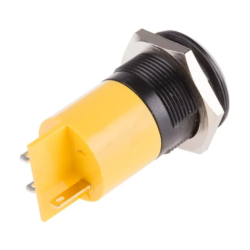 RS PRO Yellow Panel Mount Indicator 12 V AC/DC 20mA Solder Tab Termination Prominent Bezel 208-885