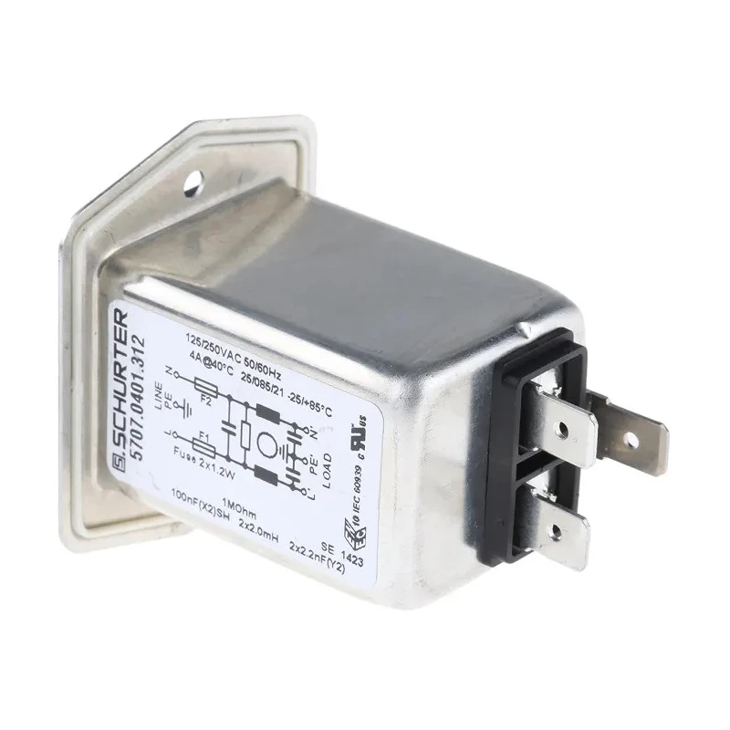 Schurter Panel Mount IEC Connector Male 250V AC 4A Solder Termination 5707.0401.312