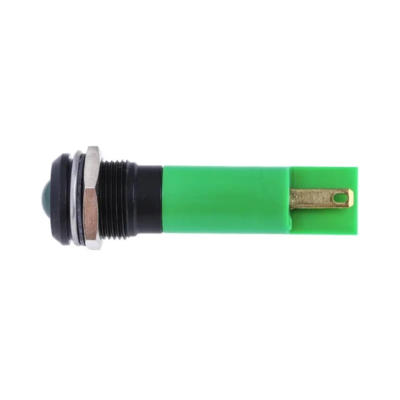 RS PRO Green Panel Mount Indicator 24 V AC/DC 20mA Solder Tab Termination IP67 Prominent Bezel 209-068