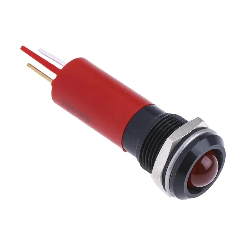 RS PRO Red Panel Mount Indicator 24 V AC/DC 20mA Solder Tab Termination IP67 Prominent Bezel 209-169