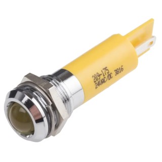RS PRO Yellow Panel Mount Indicator 24 V AC/DC, 20mA, Solder Tab Termination, IP67, Prominent Bezel 209-175