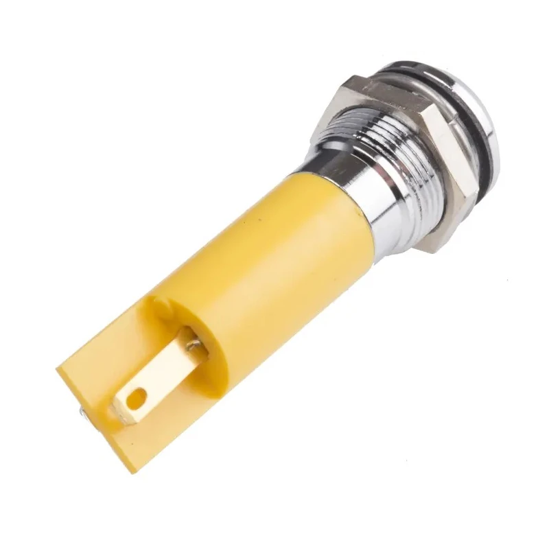 RS PRO Yellow Panel Mount Indicator 24 V AC/DC, 20mA, Solder Tab Termination, IP67, Prominent Bezel 209-175