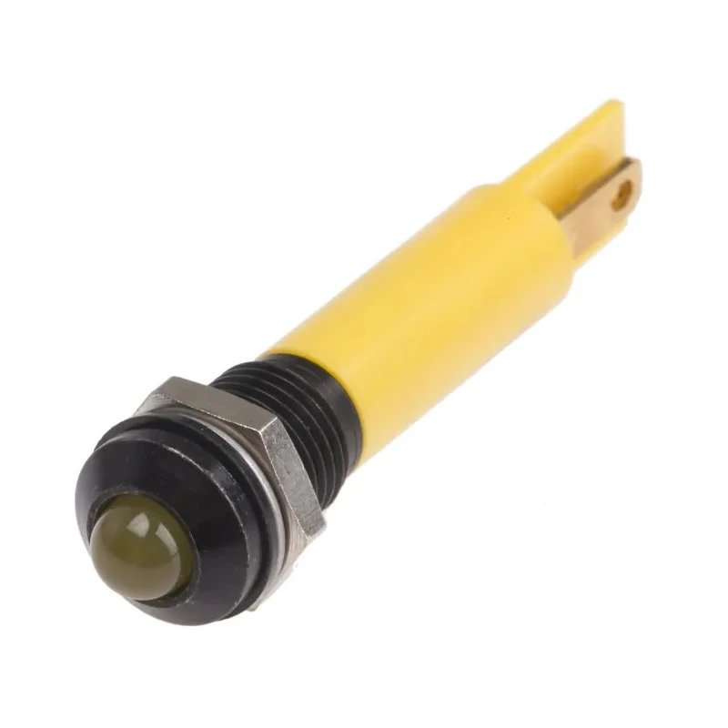 RS PRO Yellow Panel Mount Indicator, 110V AC, 6mA Current, Solder Tab Termination, Prominent Bezel 209-383