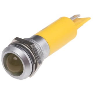 RS PRO Yellow Panel Mount Indicator 230V AC, 3mA, IP67 Rated, Silver Bezel, Prominent Design 209-585