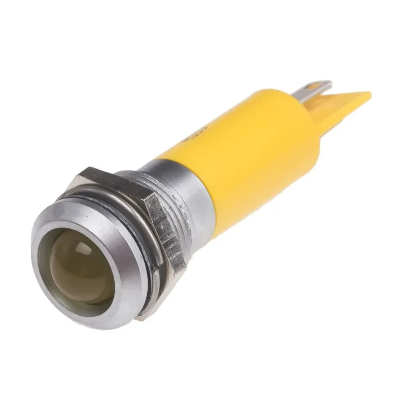 RS PRO Yellow Panel Mount Indicator 230V AC, 3mA, IP67 Rated, Silver Bezel, Prominent Design 209-585