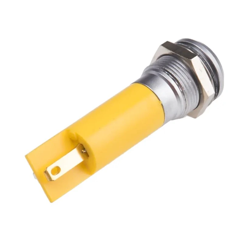 RS PRO Yellow Panel Mount Indicator 230V AC, 3mA, IP67 Rated, Silver Bezel, Prominent Design 209-585