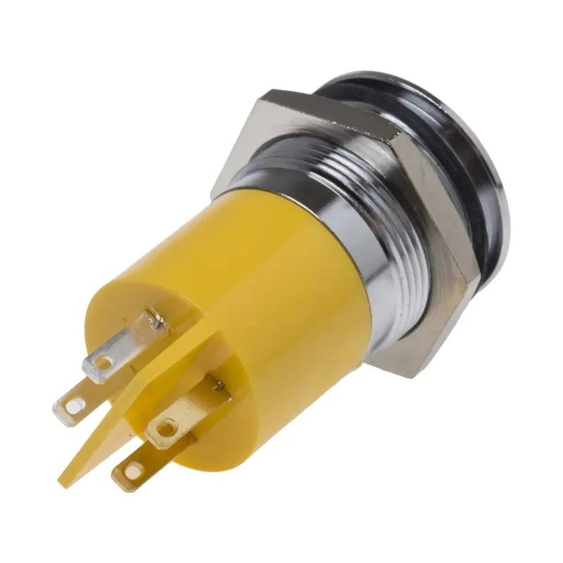 RS PRO Yellow Panel Mount Indicator 12V 20mA Solder Tab Termination Prominent Bezel 209-535