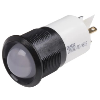 RS PRO White Panel Mount Indicator 130V AC 6mA IP67 Prominent Bezel Black IP67
