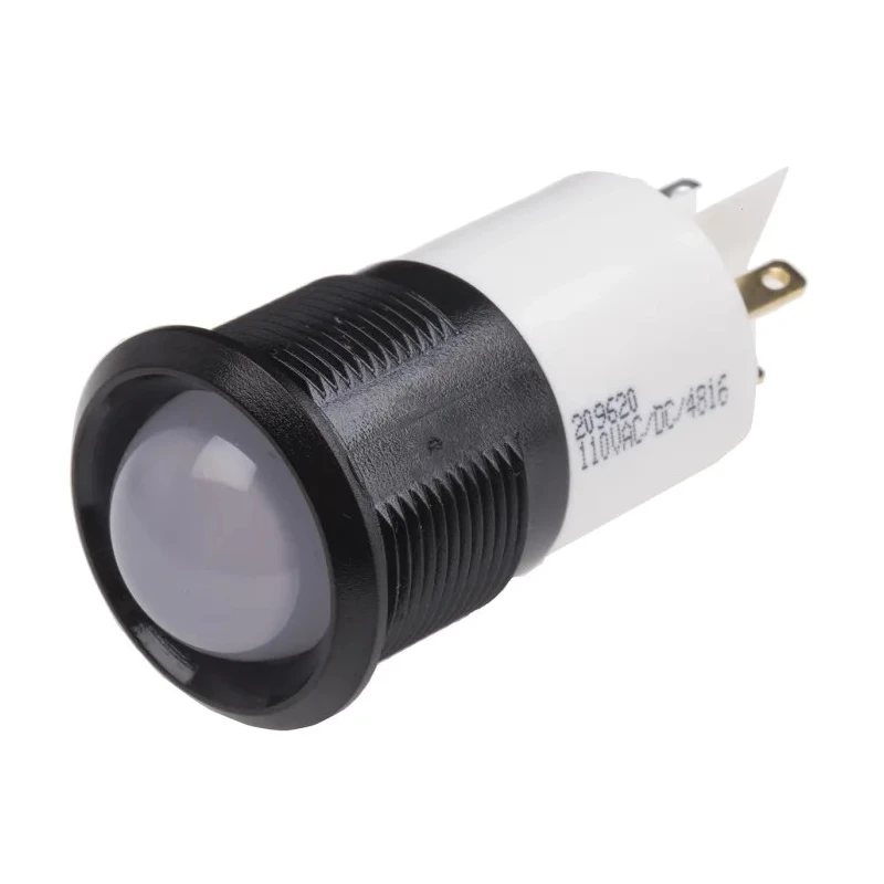 RS PRO White Panel Mount Indicator 130V AC 6mA IP67 Prominent Bezel Black IP67