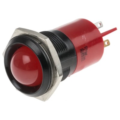 RS PRO Red Panel Mount Indicator 130V AC 6mA IP67 Black Prominent Bezel IP67