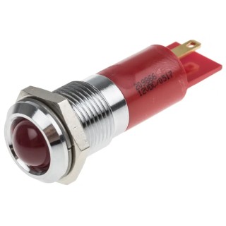 RS PRO Red Panel Mount Indicator, 12V DC, 20mA, Solder Tab Termination, Prominent Silver Bezel 209-866