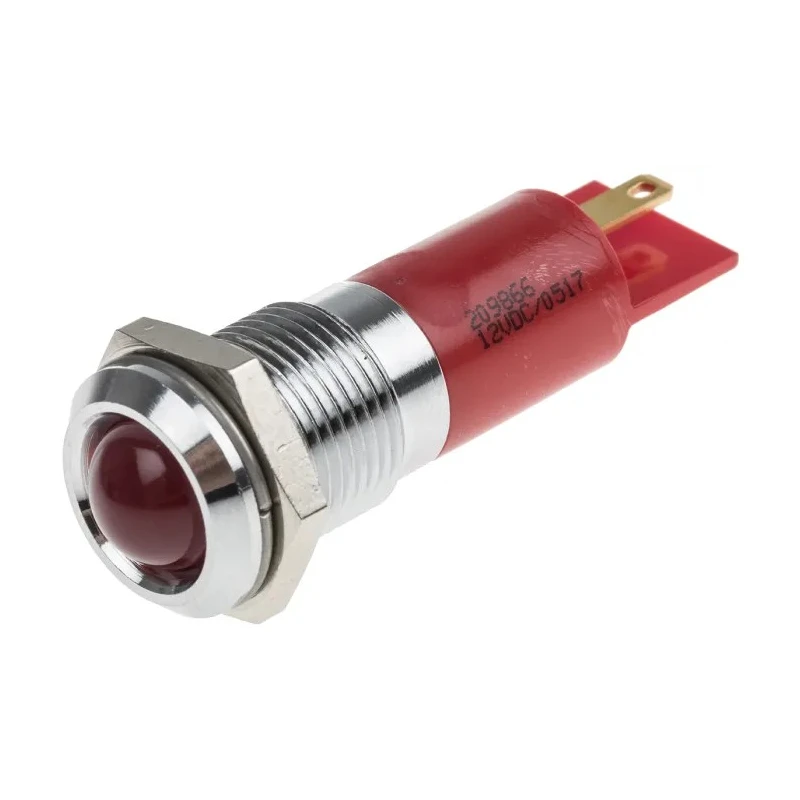 RS PRO Red Panel Mount Indicator, 12V DC, 20mA, Solder Tab Termination, Prominent Silver Bezel 209-866