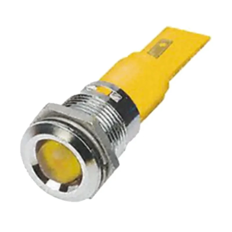 RS PRO Yellow Panel Mount Indicator 24 V AC/DC 20mA Solder Tab Termination Prominent Bezel 209-709