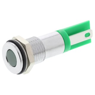 RS PRO Green Panel Mount Indicator 2V DC 20mA Flush Chrome Bezel 8mm Mount Hole 209-787