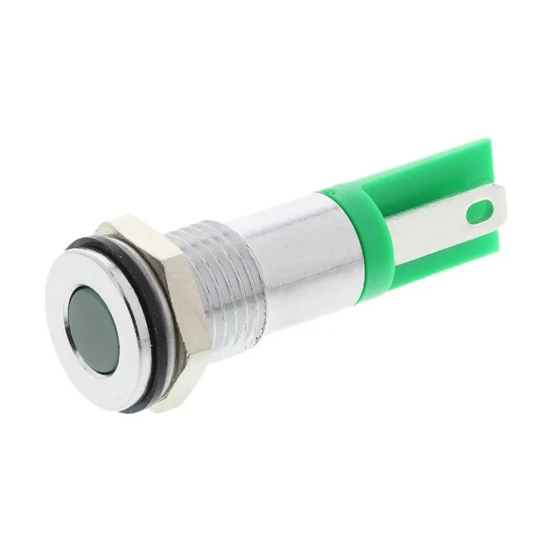 RS PRO Green Panel Mount Indicator 2V DC 20mA Flush Chrome Bezel 8mm Mount Hole 209-787