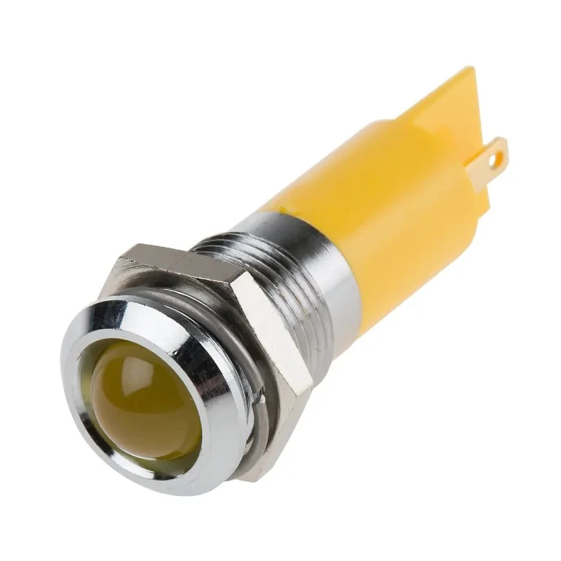 RS PRO Yellow Panel Mount Indicator 24V DC 20mA Solder Tab Termination Prominent Bezel 209-888