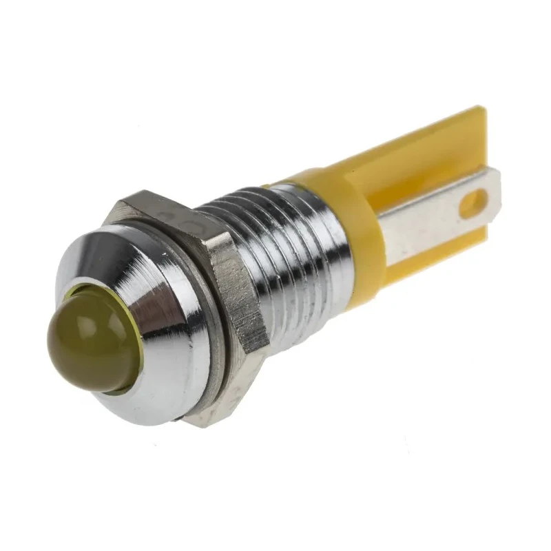 RS PRO Yellow Panel Mount Indicator 2V DC 20mA Solder Tab Termination Prominent Bezel 209-901