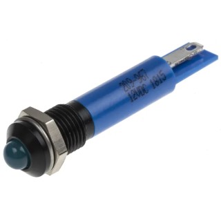 RS PRO Blue Panel Mount Indicator 12V dc 20mA Solder Tab Termination Prominent Bezel 209-967