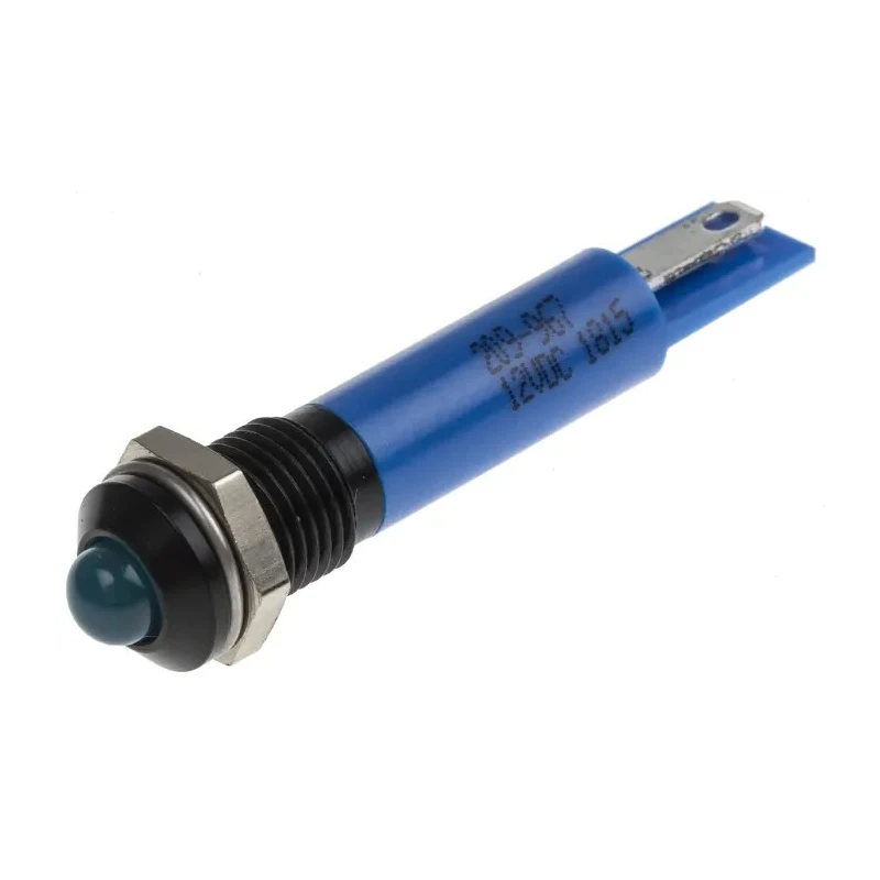 RS PRO Blue Panel Mount Indicator 12V dc 20mA Solder Tab Termination Prominent Bezel 209-967