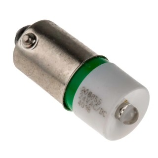 RS PRO Green Indicator Lamp Single Chip LED, BA9 Base, 10 mm Diameter, 24 mm Length, 525 nm Peak Wavelength 208-655
