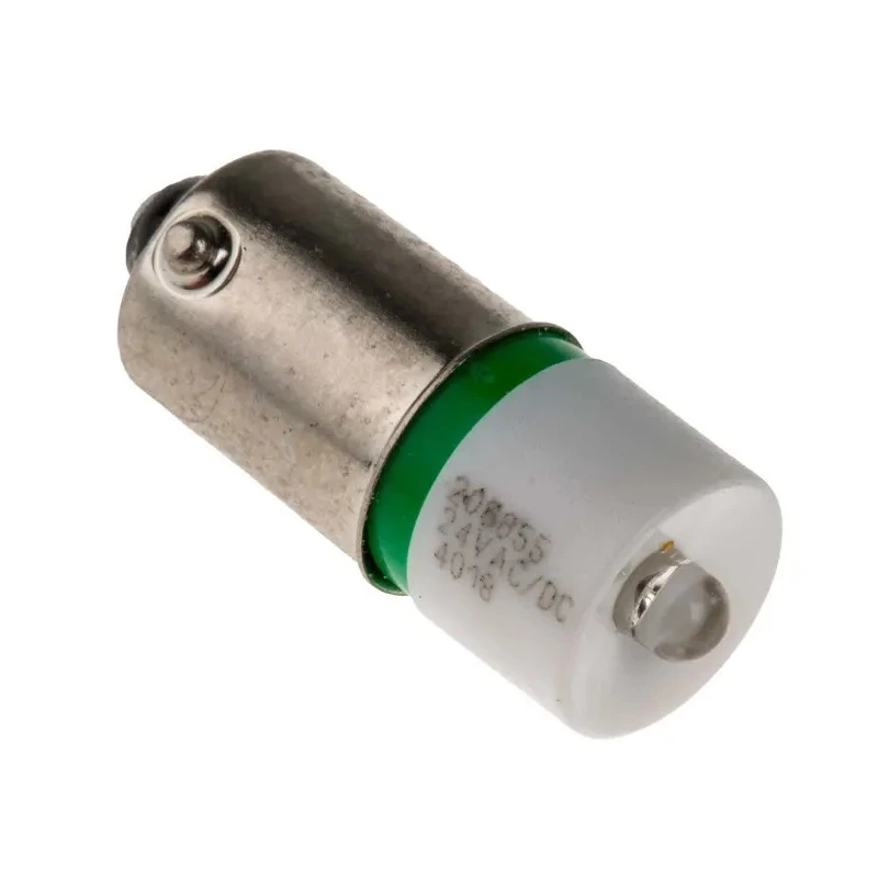 RS PRO Green Indicator Lamp Single Chip LED, BA9 Base, 10 mm Diameter, 24 mm Length, 525 nm Peak Wavelength 208-655