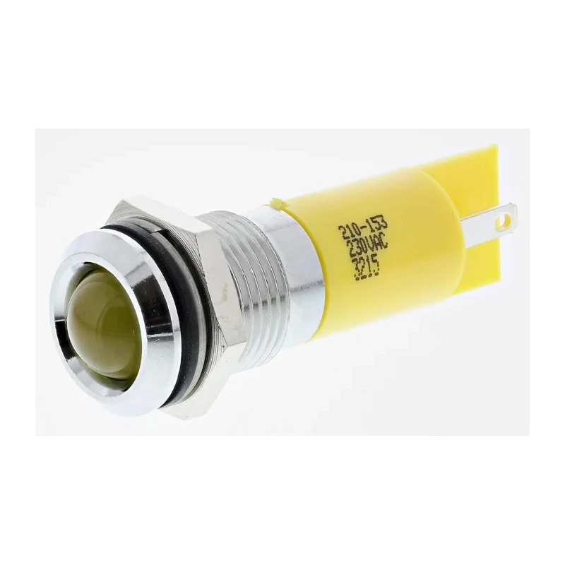 RS PRO Yellow Panel Mount Indicator 230V AC 3mA IP67 Prominent Bezel Silver IP67