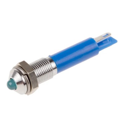 RS PRO Blue Panel Mount Indicator 12V dc 20mA Solder Tab Termination Prominent Bezel 210-232