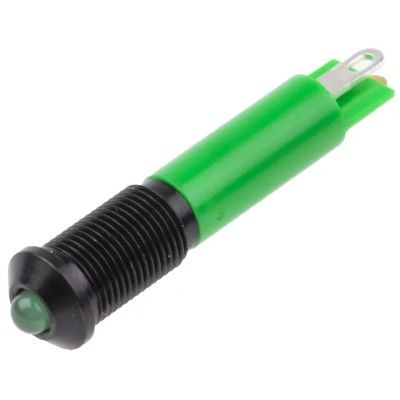 RS PRO Green Panel Mount Indicator 24V DC 20mA Solder Tab Termination Prominent Bezel 210-333