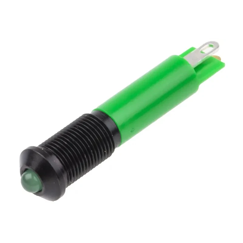 RS PRO Green Panel Mount Indicator 24V DC 20mA Solder Tab Termination Prominent Bezel 210-333