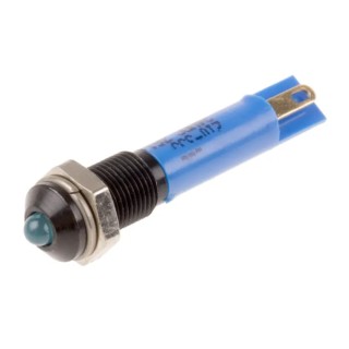 RS PRO Blue Panel Mount Indicator 24V DC 20mA Solder Tab Prominent Bezel 6mm Mount Hole Size 210-355