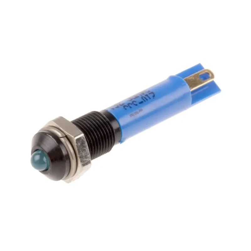 RS PRO Blue Panel Mount Indicator 24V DC 20mA Solder Tab Prominent Bezel 6mm Mount Hole Size 210-355