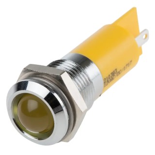 RS PRO Yellow Panel Mount Indicator 12V 20mA Solder Tab Termination Prominent Bezel 210-383