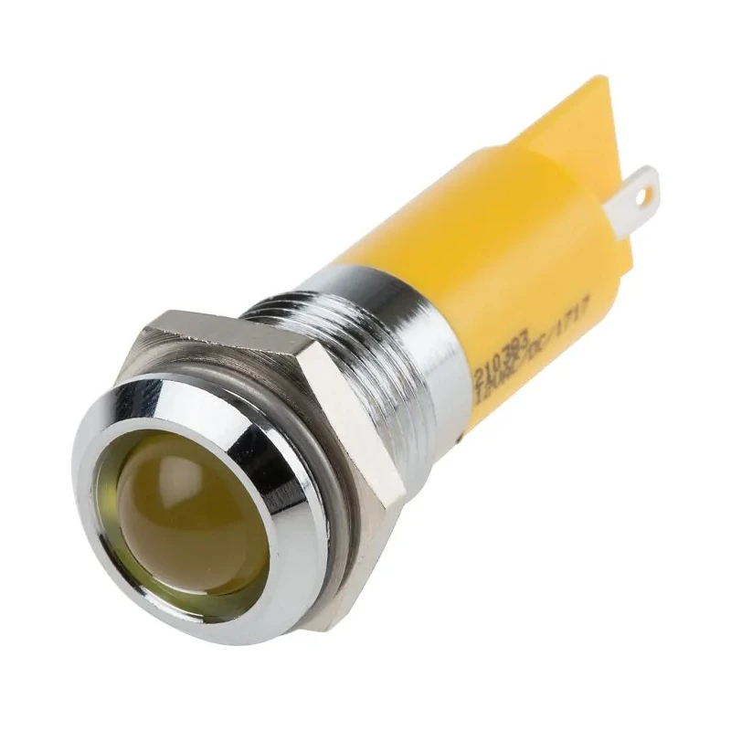 RS PRO Yellow Panel Mount Indicator 12V 20mA Solder Tab Termination Prominent Bezel 210-383