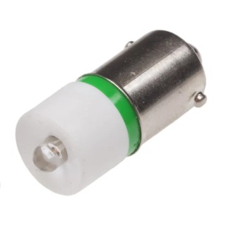 RS PRO Green Indicator Lamp Single Chip LED, BA9 Base, 10 mm Diameter, 24 mm Length, Peak Wavelength 525 nm, Model 209-440