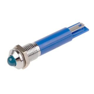 RS PRO Blue Panel Mount Indicator 12V dc 20mA Solder Tab Termination Prominent Bezel 210-541