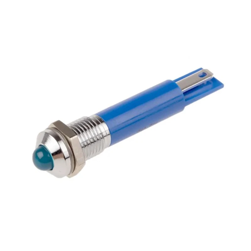 RS PRO Blue Panel Mount Indicator 12V dc 20mA Solder Tab Termination Prominent Bezel 210-541