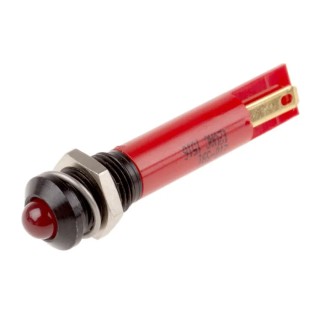 RS PRO Red Panel Mount Indicator 12V AC 20mA Solder Tab Termination Prominent Bezel 210-591