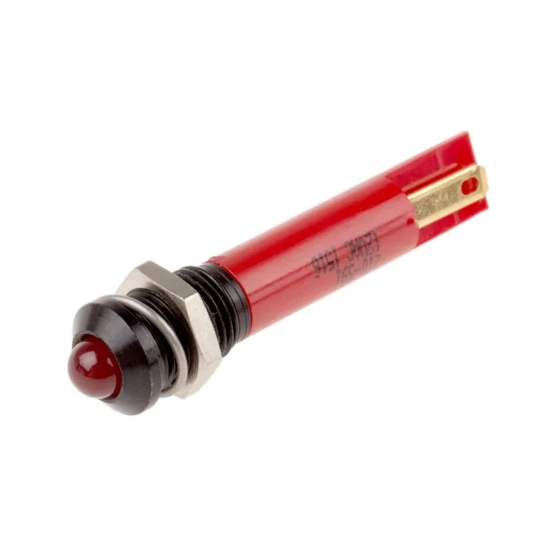 RS PRO Red Panel Mount Indicator 12V AC 20mA Solder Tab Termination Prominent Bezel 210-591
