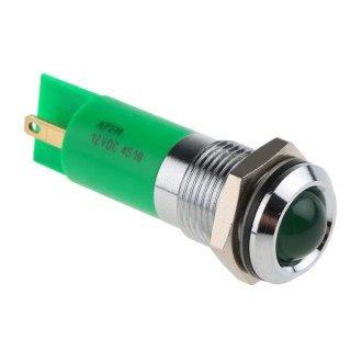 RS PRO Green Panel Mount Indicator 12V, IP67 Rated Durable LED with Prominent Silver Bezel IP67