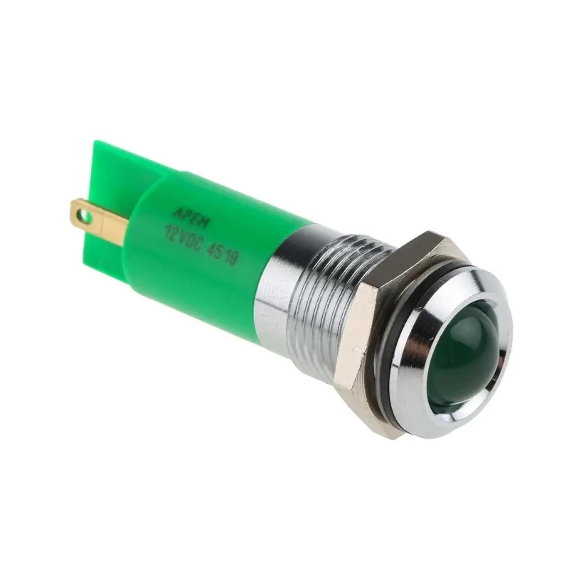 RS PRO Green Panel Mount Indicator 12V, IP67 Rated Durable LED with Prominent Silver Bezel IP67