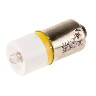 RS PRO Yellow Indicator Lamp Single Chip LED, BA9 Base, 10 mm Diameter, 60 V AC/DC, 6 mA Current, 587 nm Peak 210-204