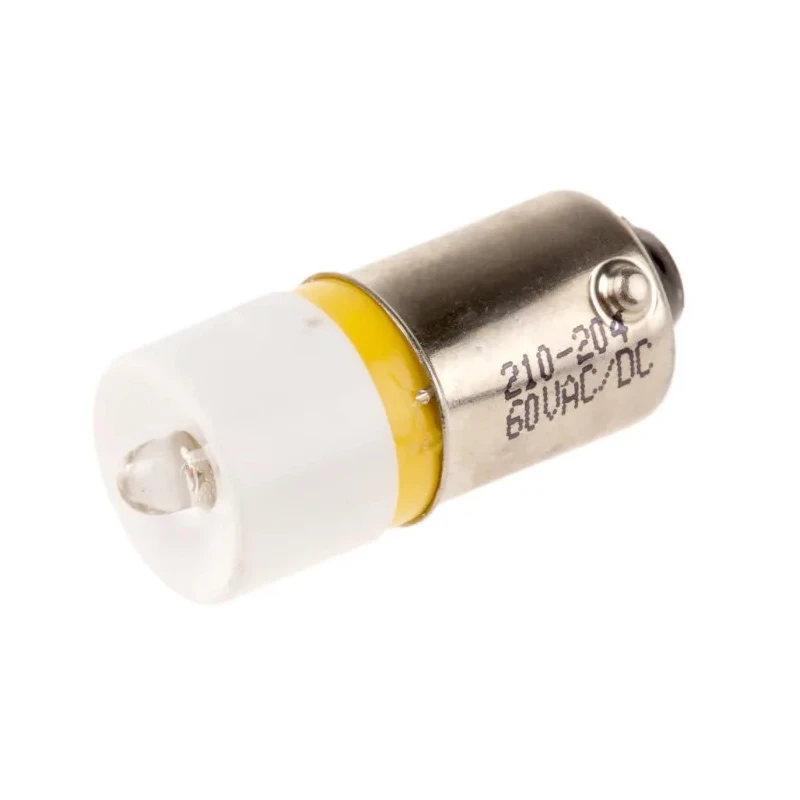 RS PRO Yellow Indicator Lamp Single Chip LED, BA9 Base, 10 mm Diameter, 60 V AC/DC, 6 mA Current, 587 nm Peak 210-204