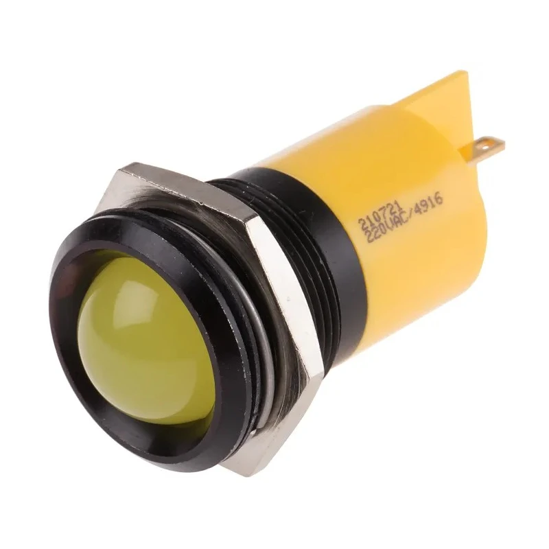 RS PRO Yellow Panel Mount Indicator 230V AC 3mA Prominent Bezel 210-721