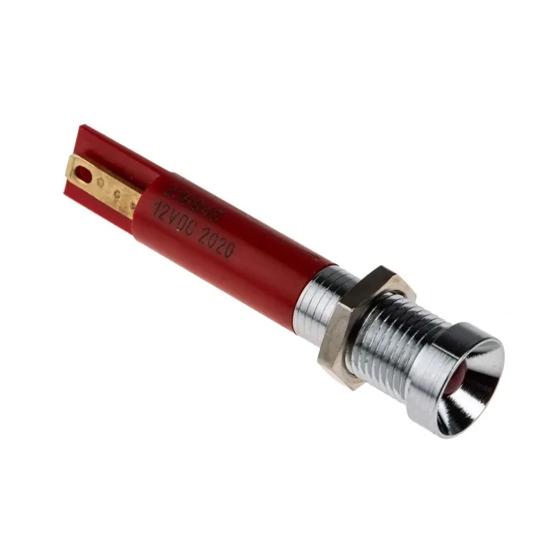 RS PRO Red Panel Mount Indicator 12V DC 20mA Solder Tab Termination Recessed Bezel 8mm 210-945