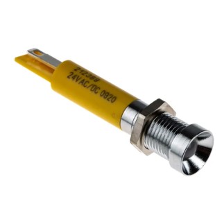 RS PRO Yellow Panel Mount Indicator 24V DC 20mA Solder Tab Termination Recessed 210-989