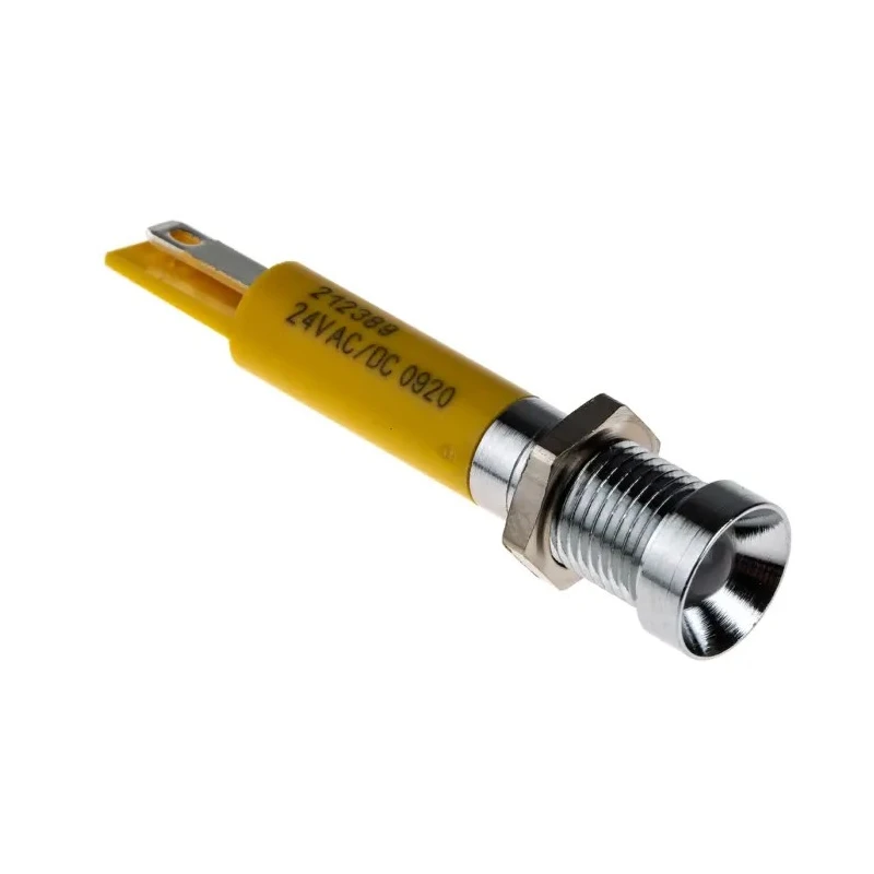 RS PRO Yellow Panel Mount Indicator 24V DC 20mA Solder Tab Termination Recessed 210-989
