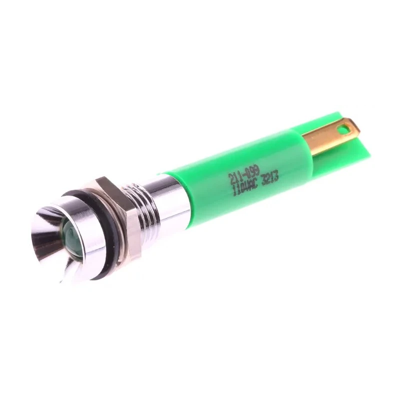 RS PRO Green Panel Mount Indicator 110V AC 6mA Solder Tab Termination Recessed 211-099