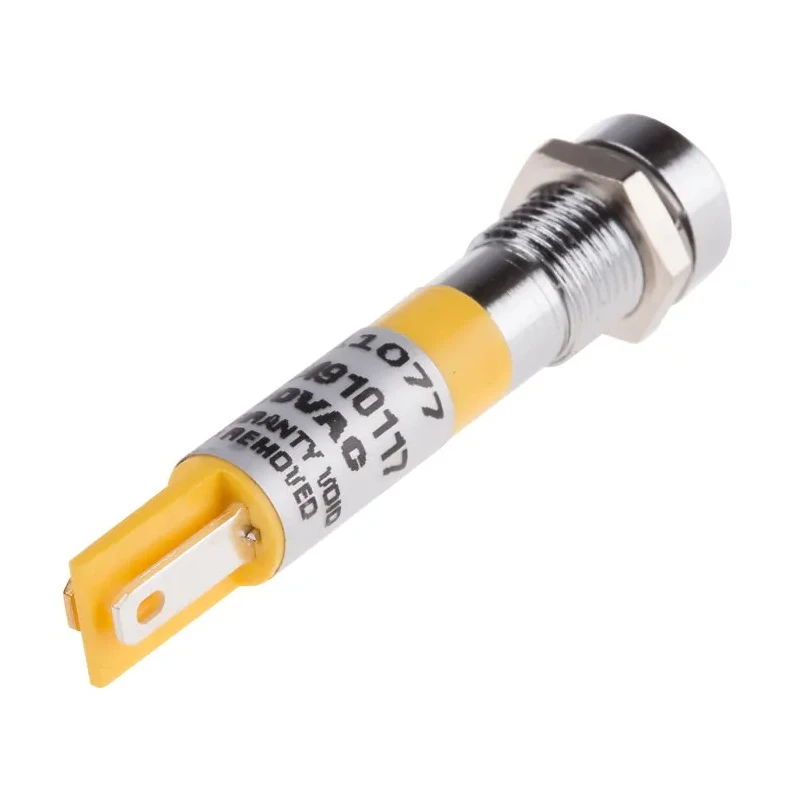 RS PRO Yellow Panel Mount Indicator 110V AC 6mA Solder Tab Termination Recessed Silver Bezel 211-077