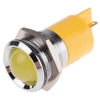 RS PRO Yellow Panel Mount Indicator 24V 20mA Solder Tab Termination Prominent Bezel 211-128
